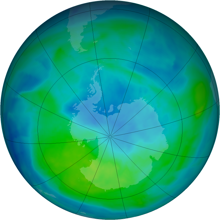 Antarctic ozone map for 08 March 2013